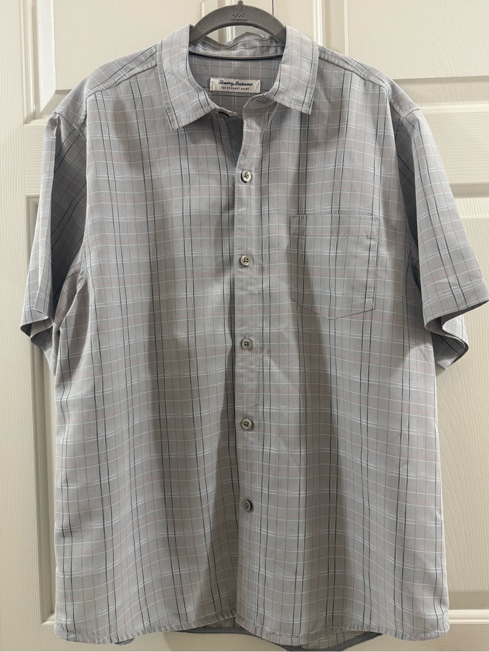 Tommy Bahama Coconut Point Large Gray Plaid Modal CoolMax Short Sleeve Shirt